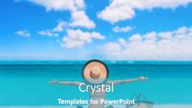  Presentation with sun tanning - Amazing theme having beach-woman-happy-carefree backdrop and a teal colored foreground