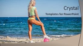  Presentation with beach volleyball - Beautiful PPT layouts featuring bikini holding a volleyball backdrop and a light blue colored foreground