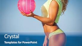  Presentation with beach volleyball - Cool new PPT theme with bikini holding a volleyball backdrop and a teal colored foreground