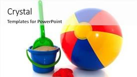  Presentation with beach ball - Beautiful presentation featuring beachball with sand and bucket backdrop and a white colored foreground