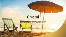  Presentation with coast - PPT layouts featuring beachside - beach loungers on deserted coast background and a blonde colored foreground