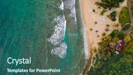  Presentation with paradise - Beautiful theme featuring beachside - caribbean beach holiday paradise aerial backdrop and a ocean colored foreground