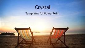  Presentation with scenery environment sunrise beam - Slide set enhanced with beachside - pair of beach loungers background and a light blue colored foreground