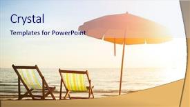  Presentation with coast - PPT theme with beachside - pair of beach loungers background and a sky blue colored foreground