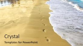  Presentation with footprints sand - Presentation design having beachwalk footprints and reflection background and a yellow colored foreground