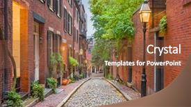  Presentation with boston - PPT theme featuring beacon - acorn street in boston massachusetts background and a tawny brown colored foreground