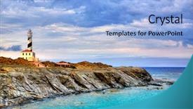  Presentation with lighthouse beacon - Audience pleasing presentation theme consisting of little boy hiking in mountains backdrop and a seafoam green colored foreground