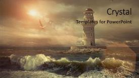  Presentation with lighthouse - Slides with beacon - lighthouse on the sea background and a coral colored foreground