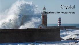  Presentation with crashing waves - Cool new PPT theme with beacon - waves crashing on lighthouse backdrop and a light blue colored foreground