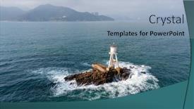  Presentation with sea and beach - Presentation design consisting of beacon-on-island-over background and a light blue colored foreground