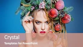  Presentation with beautiful reof christmas season - Colorful PPT theme enhanced with beads and balls over blue backdrop and a coral colored foreground