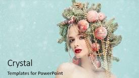  Presentation with christmas tree - Theme consisting of beads and balls over blue background and a soft green colored foreground