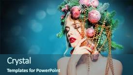  Presentation with green fashion - Theme with beads and balls over blue background and a ocean colored foreground