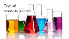  Presentation with flasks - Colorful presentation design enhanced with beaker - set of laboratory flasks backdrop and a white colored foreground