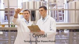  Presentation with scientist - Amazing PPT theme having beaker in the factory backdrop and a soft green colored foreground