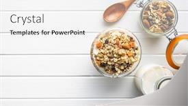  Presentation with nuts milk - PPT theme enhanced with beakfast-cereals-in-bowl background and a white colored foreground