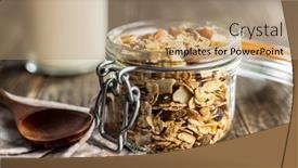 Presentation with muesli - Beautiful PPT theme featuring beakfast-cereals-in-jar-healthy backdrop and a coral colored foreground