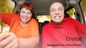  Presentation with self driving car - Slide deck enhanced with beamriding - hilarious couple taking a selfie background and a coral colored foreground
