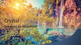  Presentation with water park - PPT theme consisting of beams in the plitvice lake background and a gold colored foreground