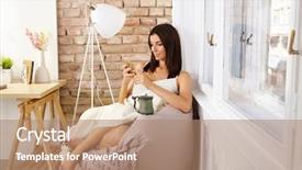  Presentation with tea - Slide deck with bean bag chair using mobilephone background and a coral colored foreground