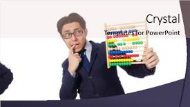  Presentation with counting - Slide set featuring bean counting - funny businessman with abacus isolated background and a  colored foreground