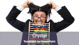  Presentation with calculator - Audience pleasing PPT theme consisting of bean counting - funny man with calculator backdrop and a ocean colored foreground