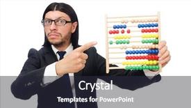  Presentation with counting - Slide set enhanced with bean counting - funny man with calculator background and a  colored foreground