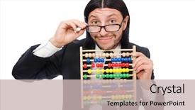  Presentation with calculator - PPT theme featuring bean counting - funny man with calculator background and a  colored foreground