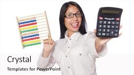  Presentation with funny - PPT theme featuring bean counting - woman in funny business concept background and a white colored foreground