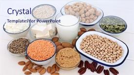  Presentation with vegan food - Colorful presentation design enhanced with bean curd legumes nuts seed backdrop and a sky blue colored foreground