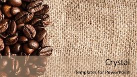  Presentation with sack of coffee beans - PPT layouts having bean is on the burlap background and a coral colored foreground