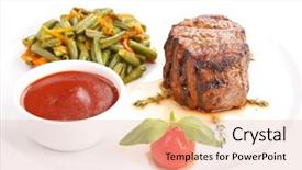  Presentation with steak - Audience pleasing presentation theme consisting of bean tomato sauce - grilled steak with vegetables backdrop and a  colored foreground