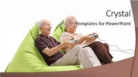  Presentation with video games playing - Colorful presentation enhanced with beanbags isolated on white background backdrop and a white colored foreground