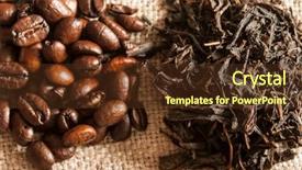  Presentation with drink beverages - Colorful slide set enhanced with beans and tea on burlap backdrop and a tawny brown colored foreground