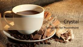  Presentation with sack of coffee beans - Presentation theme enhanced with beans cinnamon sticks and chocolate background and a coral colored foreground