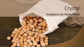  Presentation with sack of coffee beans - Colorful presentation enhanced with beans in sack on wooden backdrop and a coral colored foreground