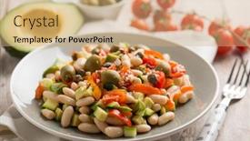  Presentation with capsicum - Presentation theme consisting of beans-salad-with-avocado-tomatoes background and a coral colored foreground