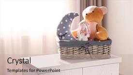  Presentation with exercise kids kid doing fitness - Slide set consisting of moon bear - kid's toys on a bedside background and a soft green colored foreground