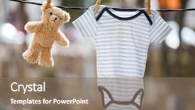  Presentation with baby bear - PPT layouts enhanced with bear hanging on the clothesline background and a coral colored foreground