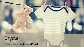  Presentation with baby bear - Cool new presentation theme with bear hanging on the clothesline backdrop and a soft green colored foreground