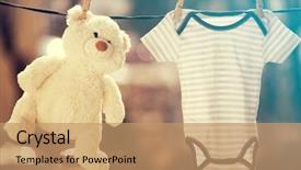  Presentation with baby bear - Theme consisting of bear hanging on the clothesline background and a coral colored foreground