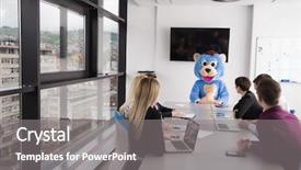  Presentation with teddy bear - Amazing PPT theme having bear having fun with bussin backdrop and a gray colored foreground