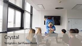  Presentation with teddy bear - Slide deck having bear having fun with bussin background and a  colored foreground