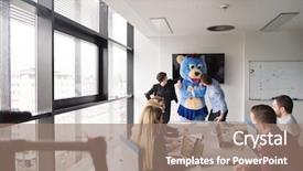  Presentation with teddy bear - Beautiful presentation design featuring bear having fun with bussin backdrop and a  colored foreground