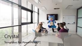  Presentation with teddy bear - Slide deck consisting of bear having fun with bussin background and a light gray colored foreground