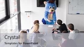  Presentation with teddy bear - Colorful presentation design enhanced with bear having fun with bussin backdrop and a light gray colored foreground