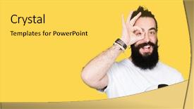  Presentation with long hair man - PPT theme having bear holding soccer football ball background and a  colored foreground