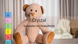  Presentation with teddy bear - Presentation design enhanced with bear on curtains background autism background and a coral colored foreground