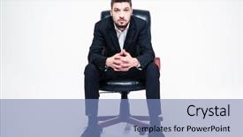  Presentation with office chair - Slide deck consisting of beard in black suit background and a teal colored foreground