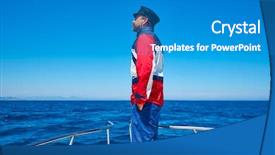  Presentation with sailing ship - Amazing presentation design having beard sailor man sailing sea backdrop and a  colored foreground
